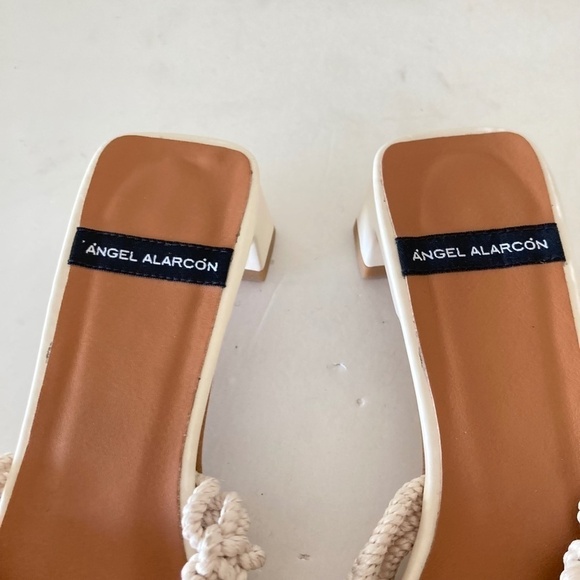 Angel Alarcon Anthropologie Woven Neutral Rope Strappy Square Toe Heels Sz 37 - Picture 4 of 8